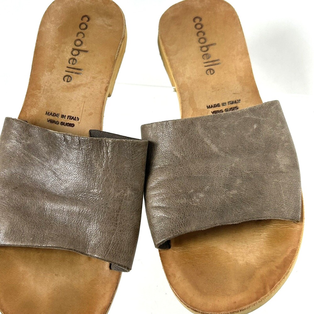 Cocobelle Women's Taupe Wide-Band Leather Slide Sandals